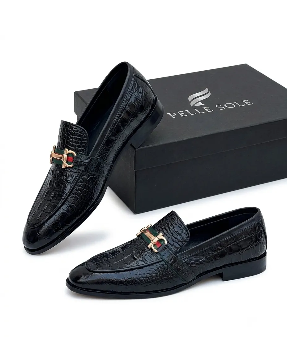 Classic Bit Crocodile-Embossed Loafers | Pelle Sole — alternate view